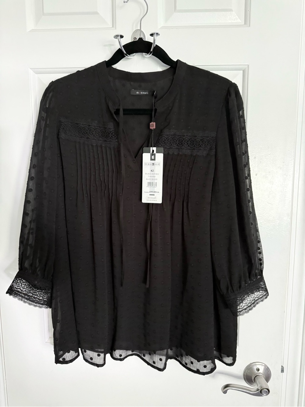 NWT Black Dot Lace-Trim Blouse